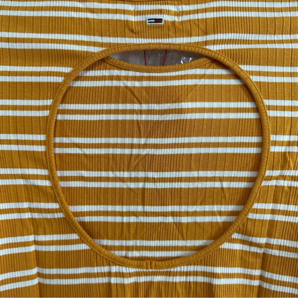 TOMMY JEANS WOMEN'S BACK-CUTOUT STRIPED RIBBED TOP IN YELLOW XS - Picture 7 of 8